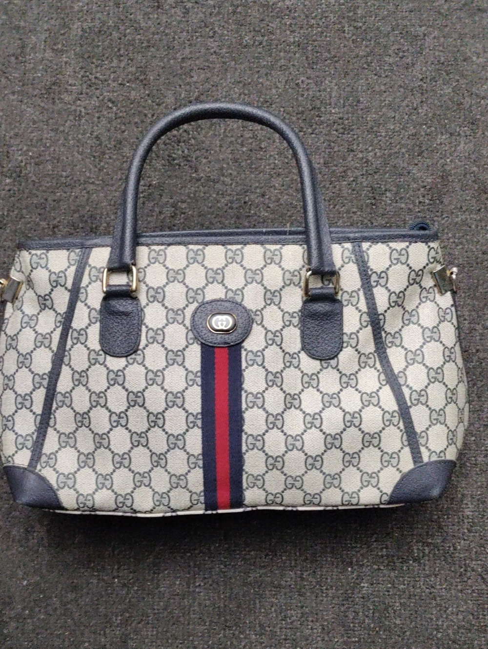 Gucci Vintage Blue/Beige GG Coated Canvas Shoulder Bag